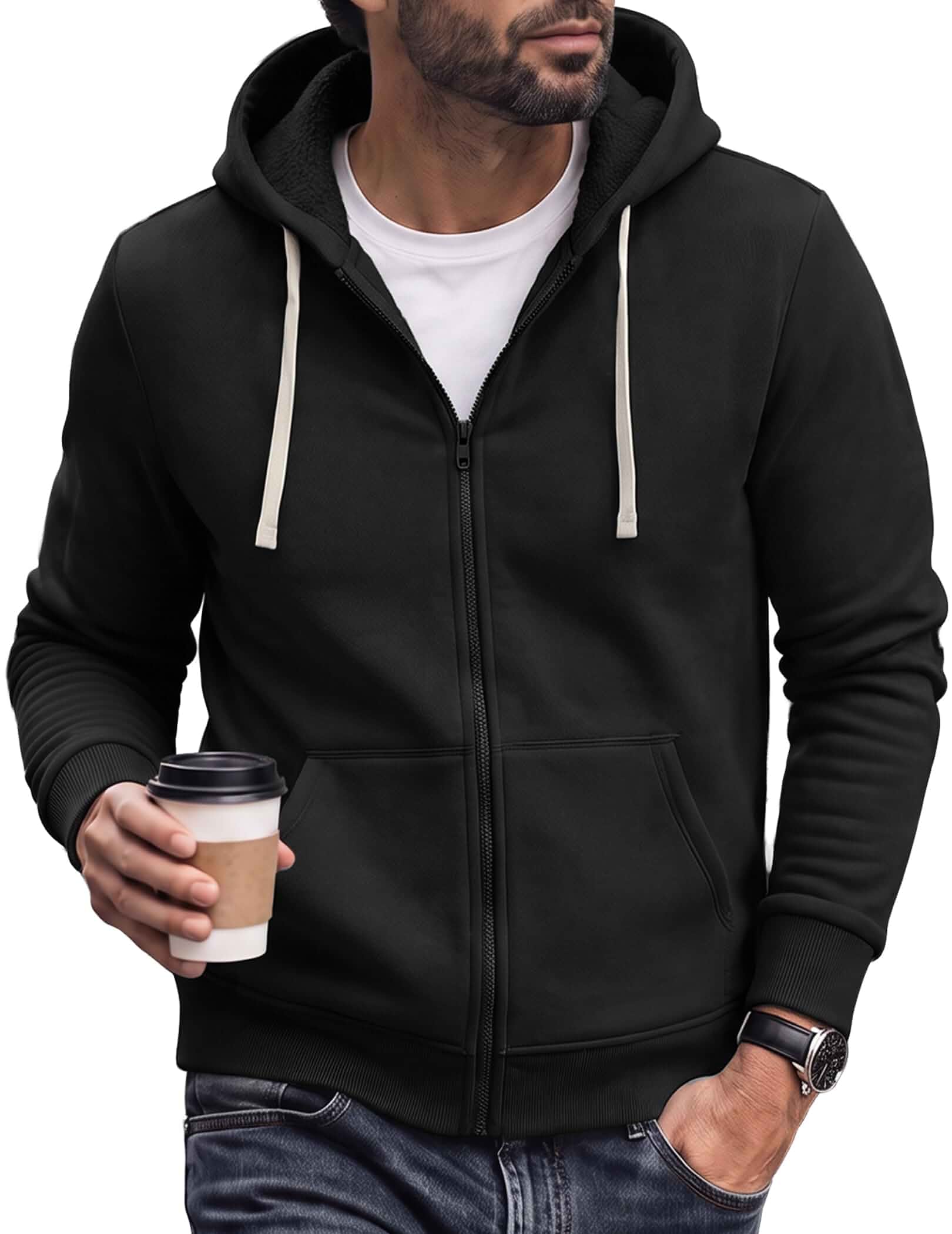 JMIERR Men's Full-Zip Fleece Hoodie Sweatshirt Casual Hooded Jacket , Llightweight fleece Zipper, Versatile Drawstring Hood,Fall Fashion Streetwear, Gym, Outdoor Jacket