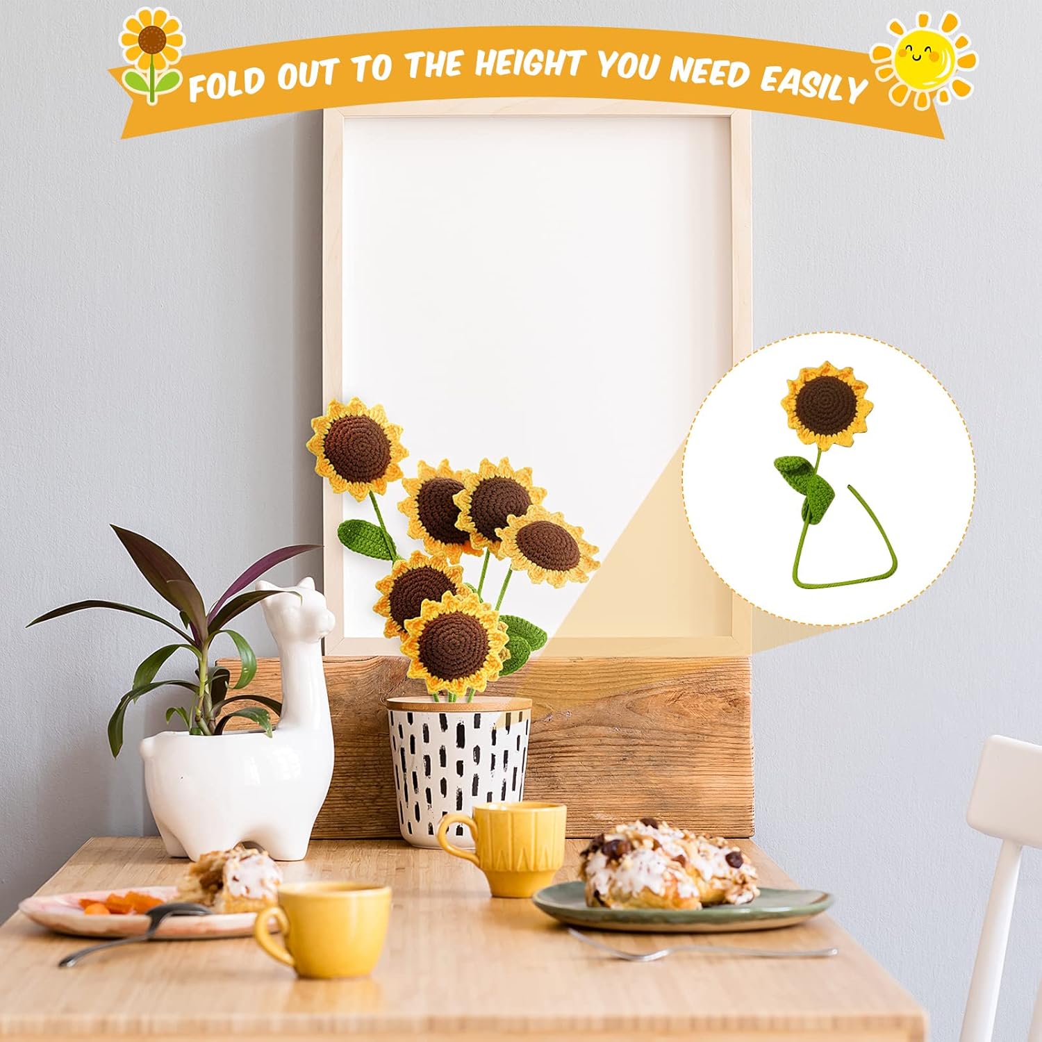 Tatuo 12 Set Crochet Sunflower Teacher Appreciation Gifts 17.3" Handmade Crochet Sunflower Bouquet Knitted Flower Bulk with Inspirational Card Package Bag for Women OT Month Home Office Decor