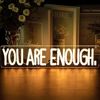 You Are Enough Neon Sign Dimmable Neon Signs for Wall Decor Affirmation LED Signs USB Neon Light Up Sign for Bedroom Living Room Reading Room Classroom Book Party Library Decoration for Women Men Kids