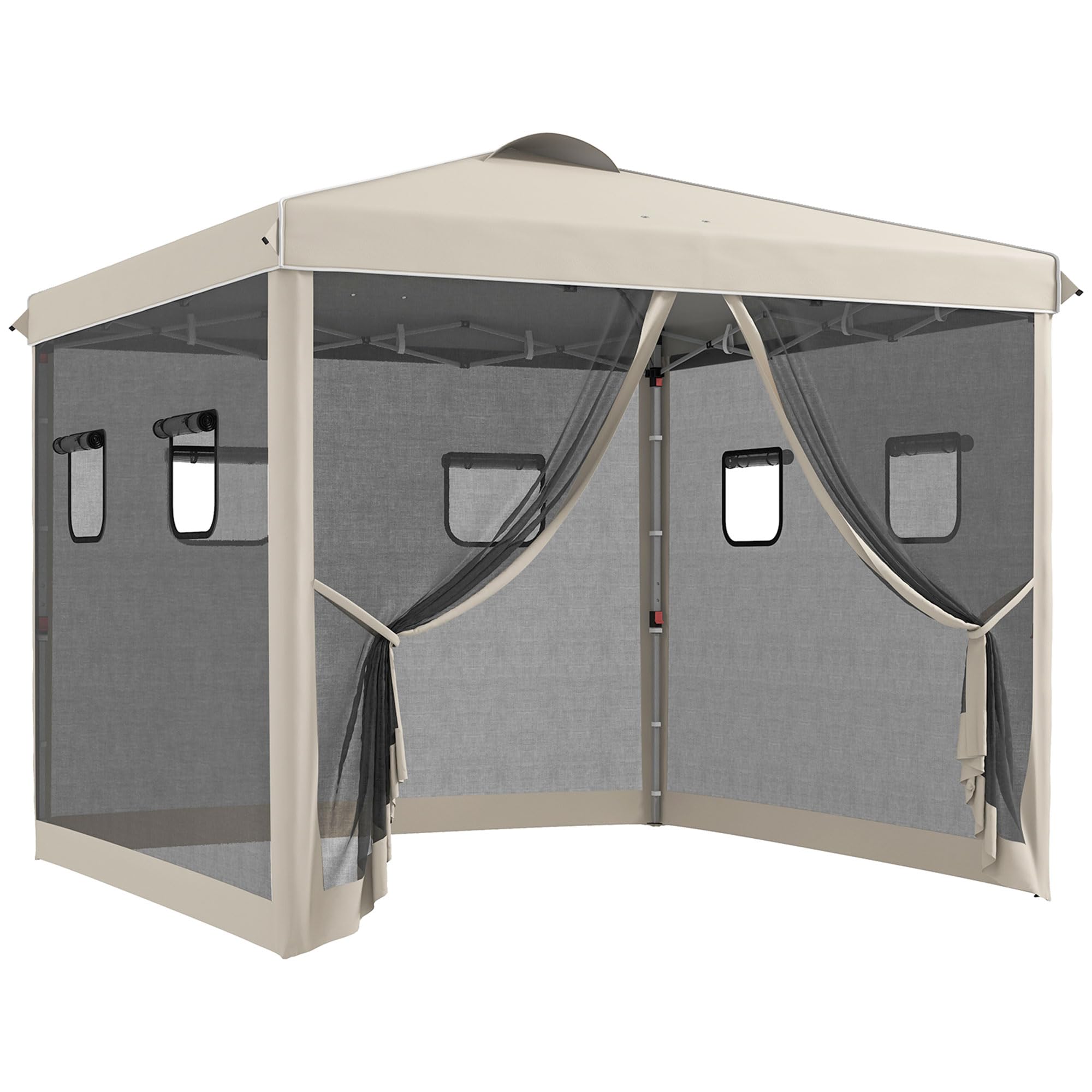 10' x 10' Pop Up Canopy Tent with Netting, Instant Screen House Room, UV-Resistant Sun Shelter, Height Adjustable with Windows, and Carry Bag for Outdoor, Garden, Patio