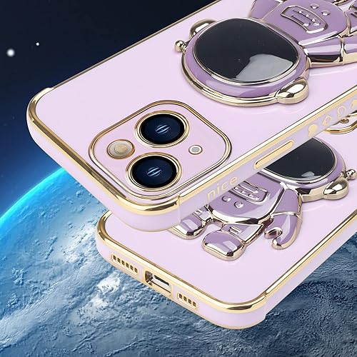 Miniatura 5 de Omio - Funda compatible con iPhone 15 Plus con soporte oculto de astronauta, funda de lujo chapado en corazón con borde lateral, pequeño patrón de