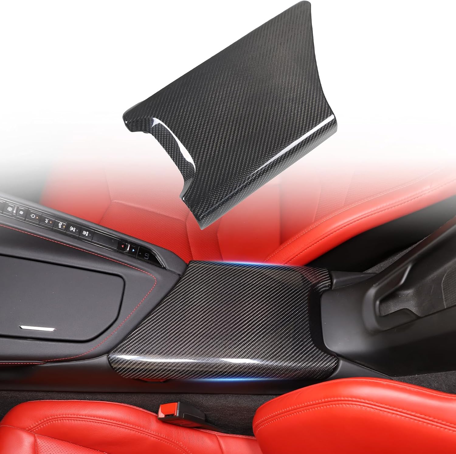 for Corvette C8 Center Console Armrest Box Panel Cover Genuine Carbon Fiber Gear Shift Armrest Box Panel Trim Cover Compatible with Corvette C8 2020-2025-2026 Armrest Storage Protection Cover (Black)