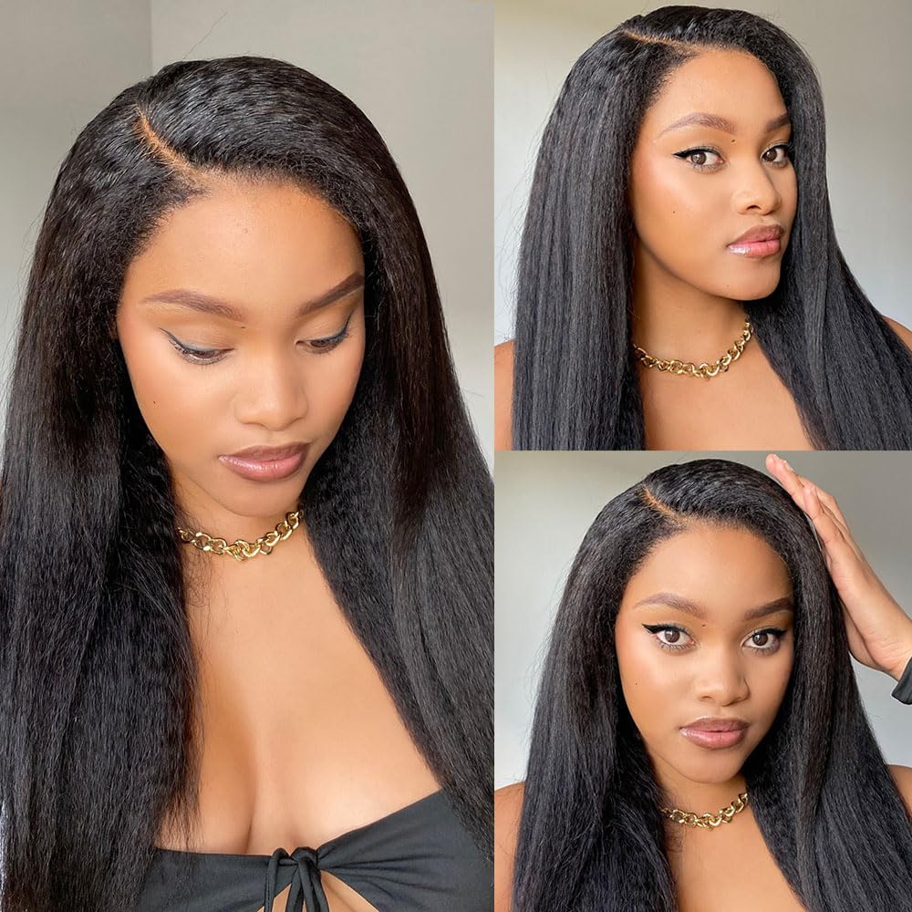 360 Lace Front Wigs Human Hair Pre Plucked Bleached Knots 180% Density Kinky Straight Human Hair Wig with 4C Curly Edges Hairline 360 HD Full Lace Frontal Wig Human Hair (20inches)