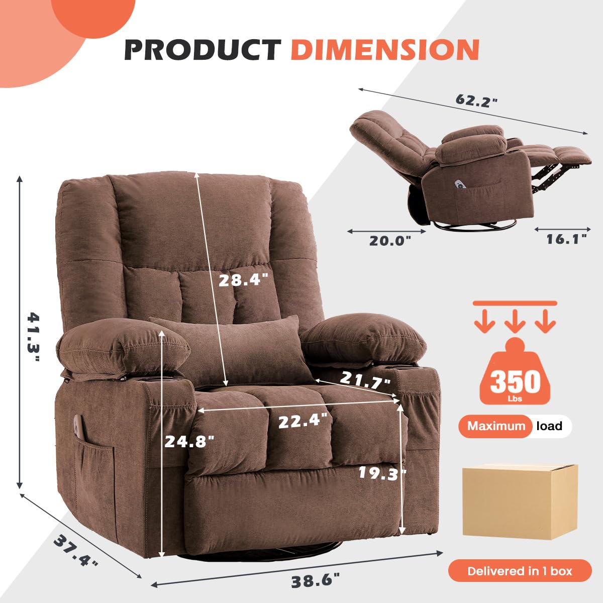 MAHOMICO Recliner Chair with Cup Holders for Living Room Single Seat Manual Oversized Recliner with Ergonomic, Side Pocket for Adult view 2
