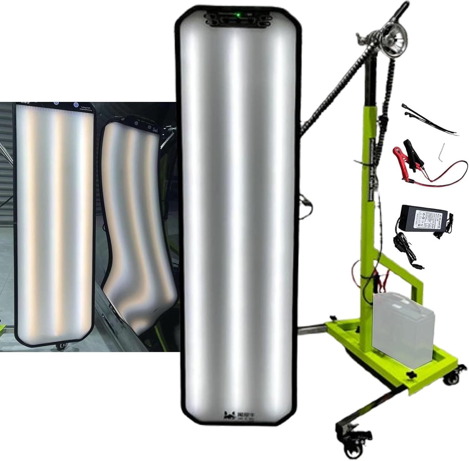 Heavy Duty PDR Light & 95×26cm Reflector Board Dent Repair Tools Set with Adjustable Stand/Pulley/Led Light,for Mobile Mechanic Body Shop- Battery Not Included,Green