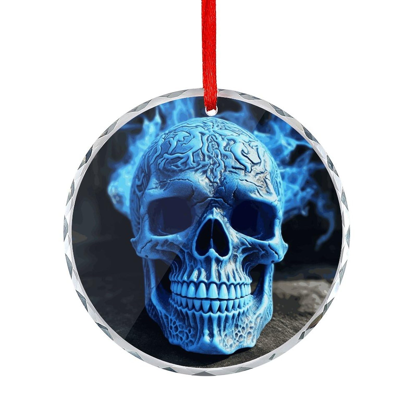 Btcowzrv Style 3D Print Blue Skull Round Ornament Hanging Pendant Decor