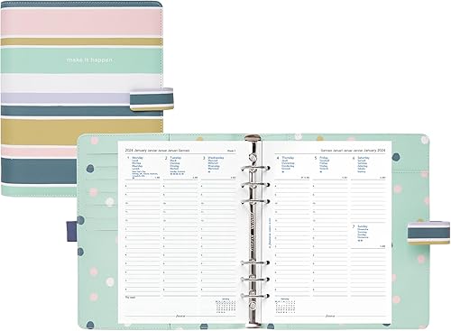 Miniatura 2 de Filofax Good Vibes Organizador, tamaño A5, rayas, seis anillos, con calendario semanal para ver, multilingüe, 2024 (C022687-24)