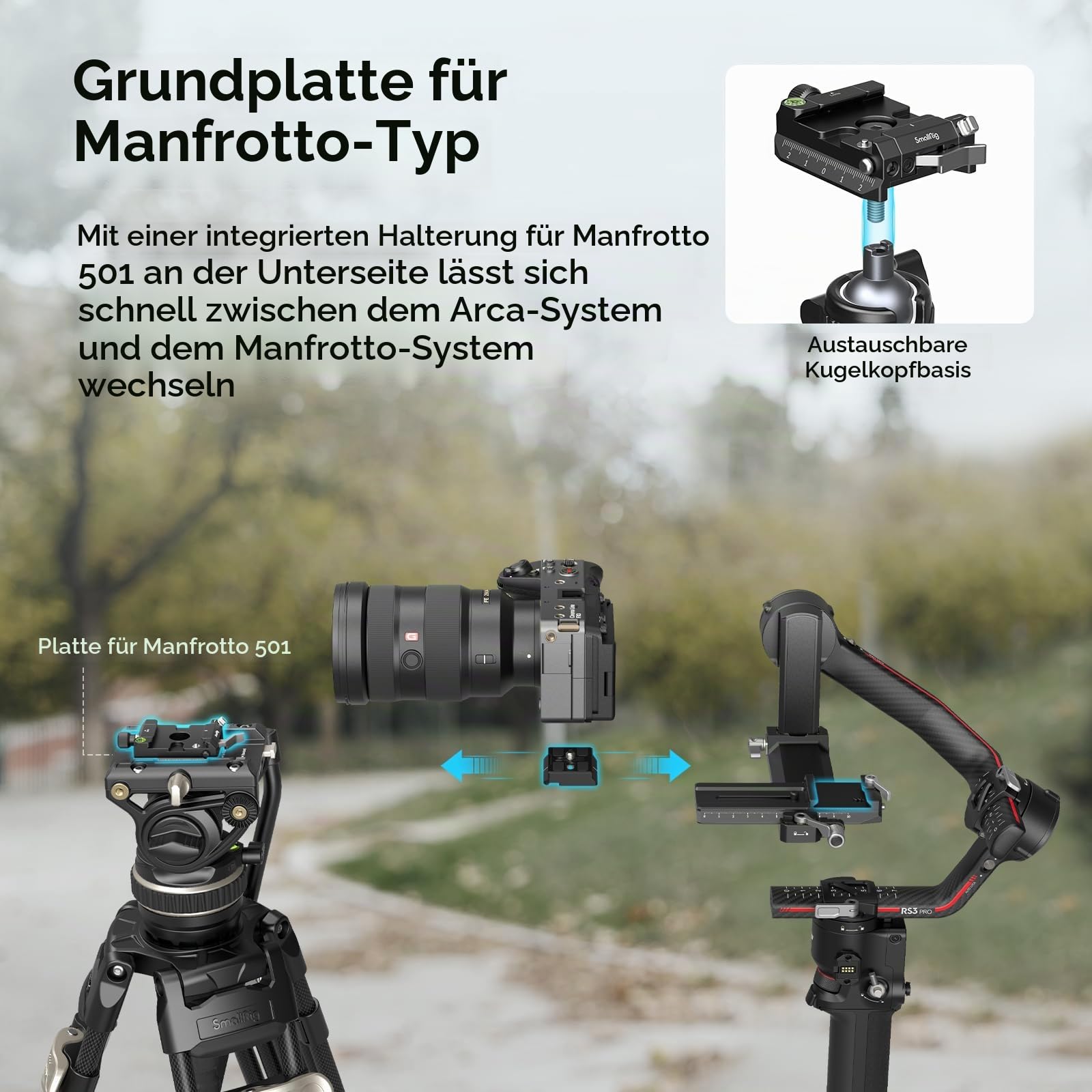 SMALLRIG Schnellwechselplatte und Klemme für Arca-Swiss Standard, mit Bottom Platte für MFT 501PL Standard, kompatibel mit DJI RS Serie Gimbal – 4234