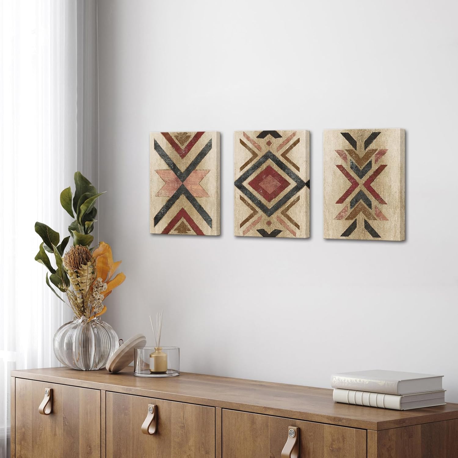 LevvArts Aztec Wall Art Decor Western Boho Geometric Painting Canvas Prints Vintage Tribal Aztec Artwork for Apartment Farmhouse Home Decorations (Brown)