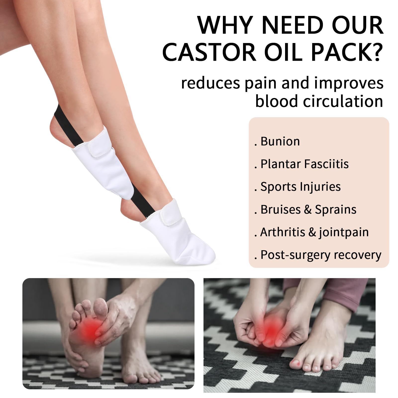 YUCOBE Castor Oil Pack Wrap for Feet Toe Wrap Foot Detox Pads Reusable Organic Cotton Flannel Socks for Men Women, 2 Pcs and 1 Laundry Bag, White