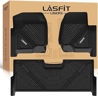 Floor Mats for Ford F250 F350 F450 2017-2026 Crew Cab Front Bucket Seat | Rear W/Fold-Flat Storage Carpet Floor Super Duty All Weather Protector TPE Car Floor Liner, 1st & 2nd Row, 3pcs Black