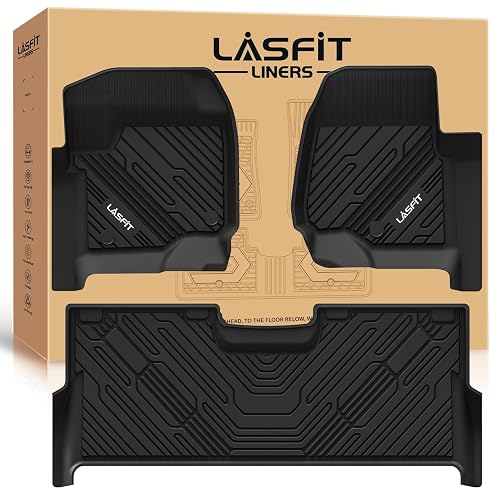 LASFIT Floor Mats for Ford F250/F350/F450 2017-2026 2027 Fits Crew Cab | Car Floor Liner Bucket Seat|Rear W/Fold-Flat Storage All Weather(Not fit Vinyl Floor) Carpet Floor Super Duty TPE,1st&2nd Row