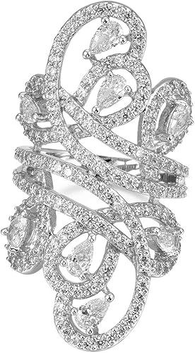 Anillo de declaración de armadura de dedo completo con circonita cúbica chapada en rodio