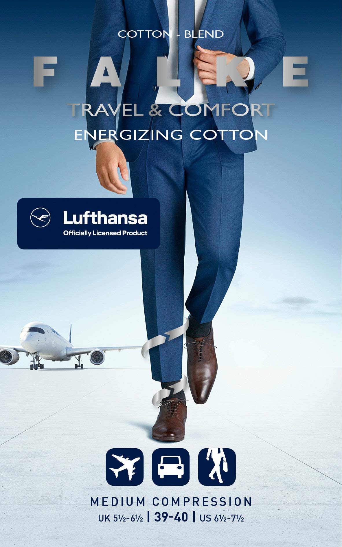 FALKE Męskie Energizing Cotton Skarpety oddychająca bawełna kompresyjne eleganckie na krótkie podróże i długie stanie do samolotu rewitalizujące nogi 1 Para
