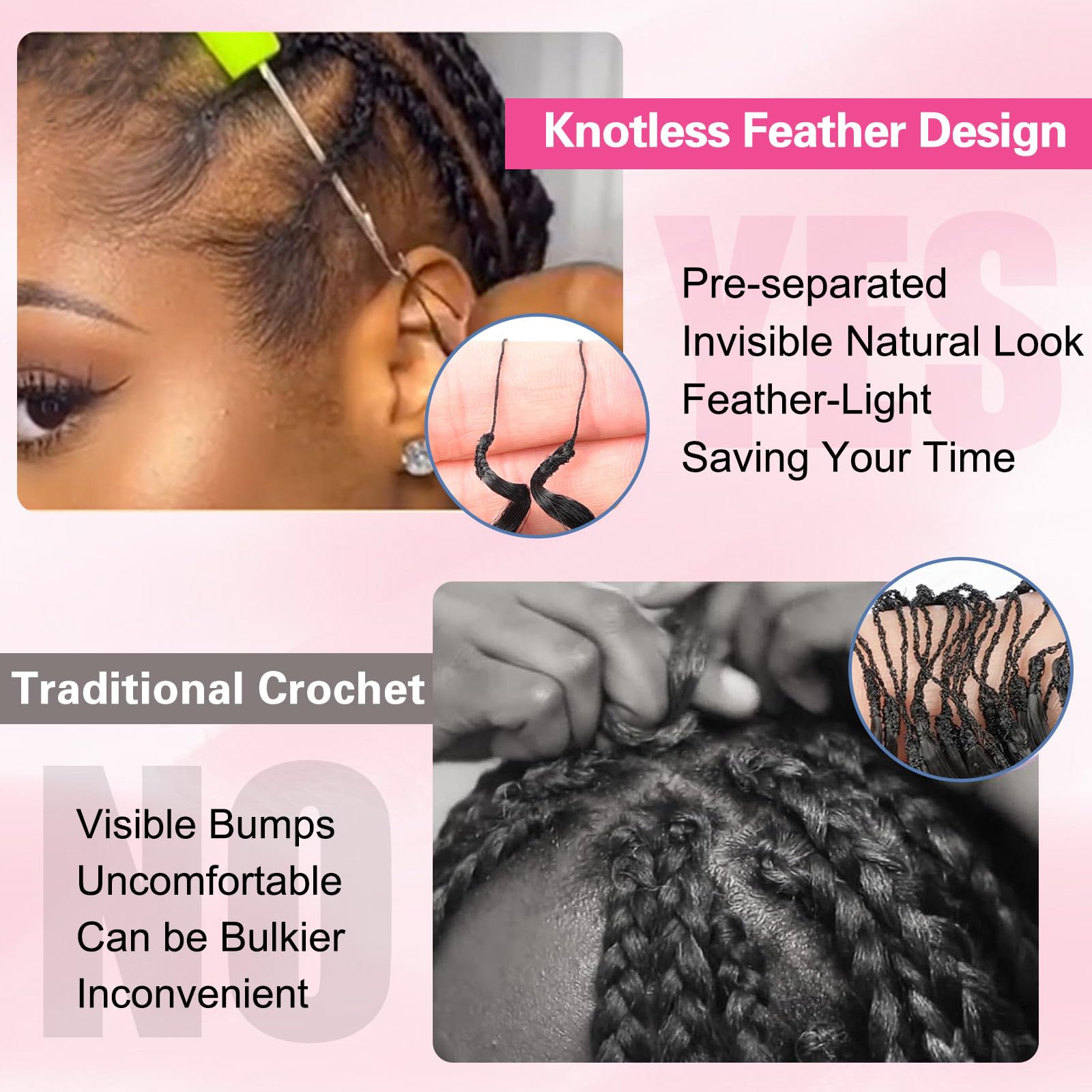 50 ciocche di capelli ricci birmani all'uncinetto, 35,5 cm, con piume, pre-loop, per donne nere, 70 g, invisibili, senza nodi