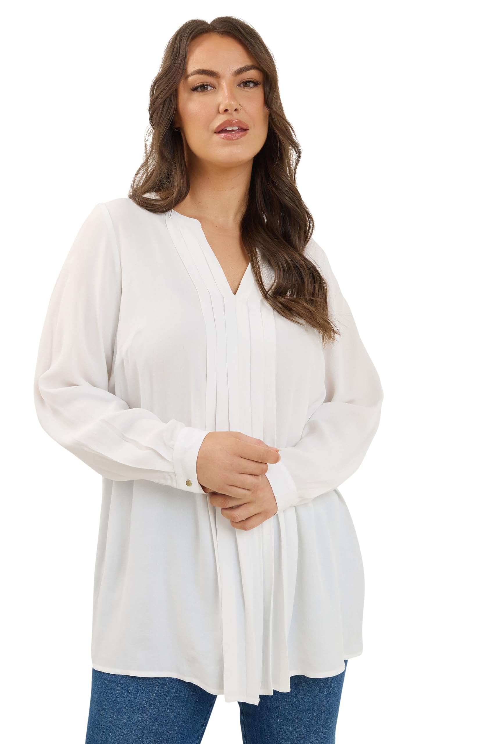 Evans Women's White Curve Ivory Notch Neck Blouse - Plus Size Curve