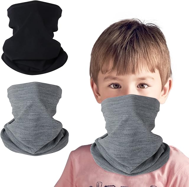 HEGCOIIE 2 Pack Winter Kids Neck Warmer ,Fleece Windproof Neck Gaiter Face Covering Mask Snood Scarf Multifunctional Headwear for Boys and Girls Outdoor Sports