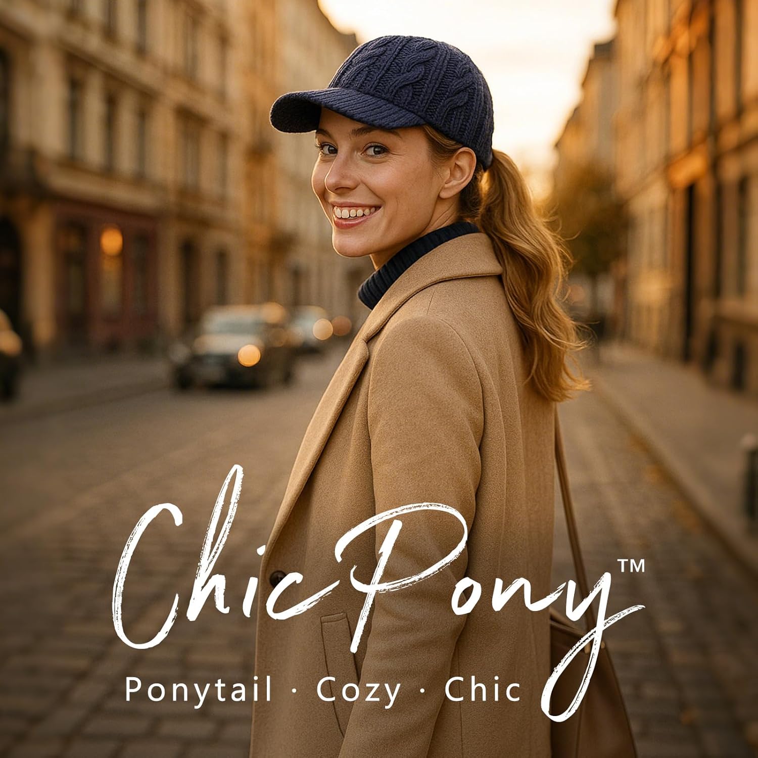 ChicPony™ Merino Wool Visor Ponytail Beanie with Brim Fleece Lined 3 Bun Openings Hole Warm Windproof Knit Cap Winter Hat