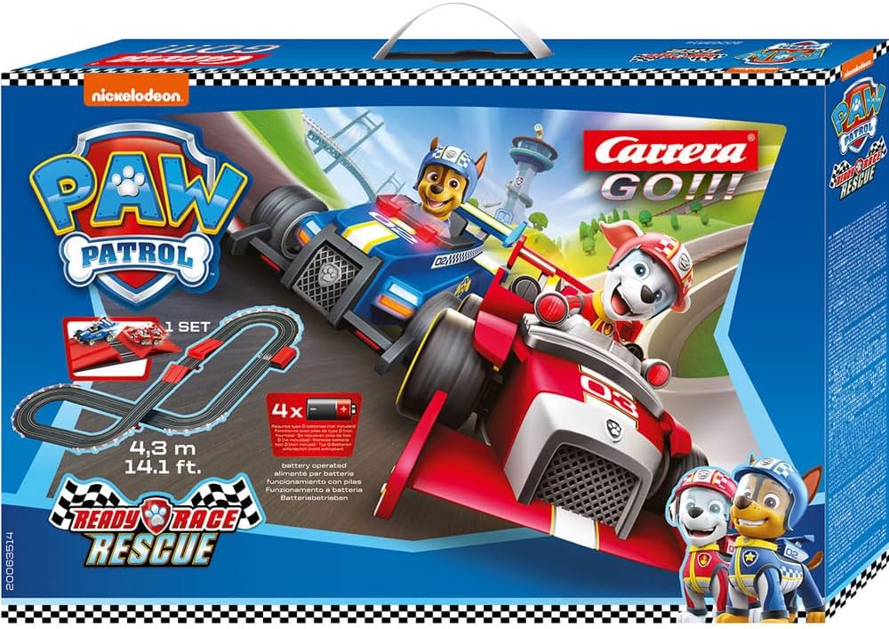 Carrera GO 20063514 PAW Patrol Ready Race Rescue - GO Battery Slot Racing Track, for Children from 6 Years and Adults,1:43 Scale, 4.3 Metres,with PAW Patrol - Chase & PAW Patrol - Marshall