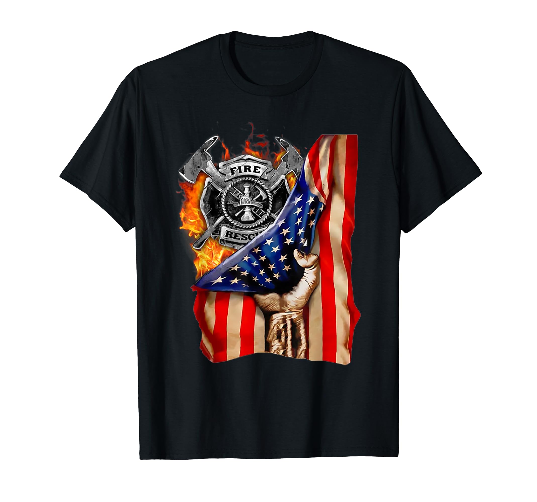 Firefighter American Flag Pride Hand Fire ServiceLover Gift T-Shirt