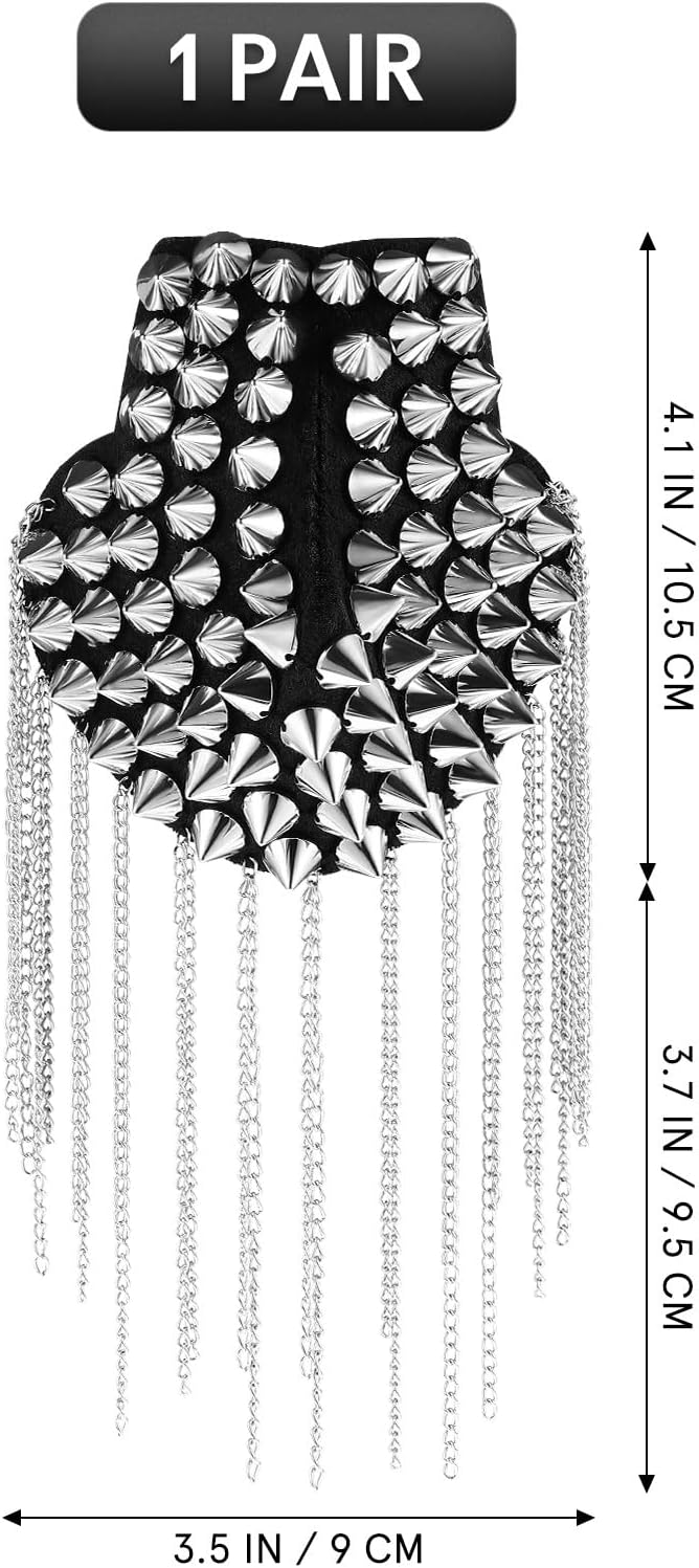 PRETYZOOM Shoulder Epaulet Tassel Rivet Shoulder Badge Rhinestone Silver Chain Fashion Metal Epaulettes Brooch Pins for Men and Women Uniform Accessories