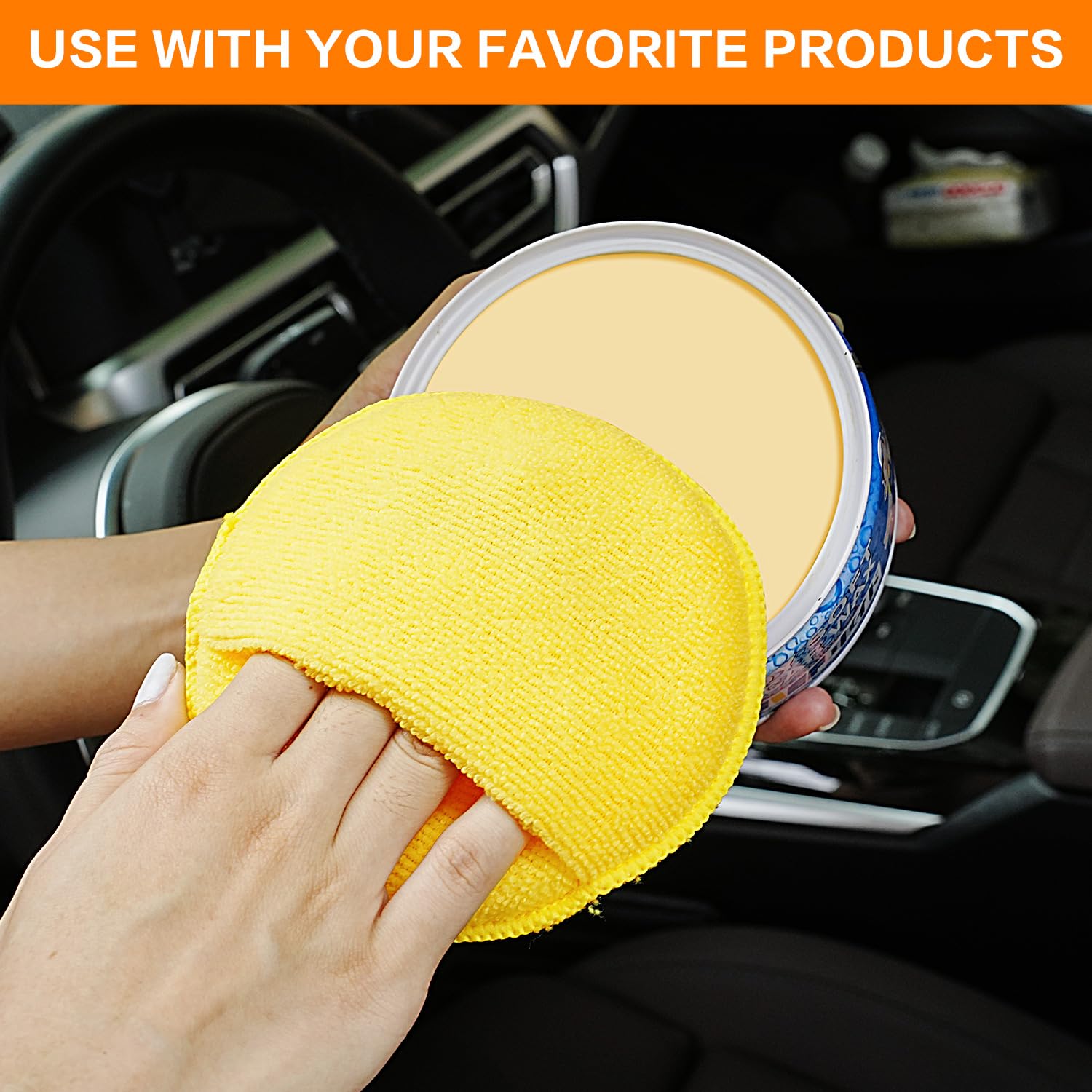 Microfiber Wax Applicator Pads, Car Wax Applicator with Finger Pocket, Buffing & Detail Polishing Foam Pads for Car Cleaning and Fine Polishing (5 inch, 6 Pack) (Yellow) - Image 7