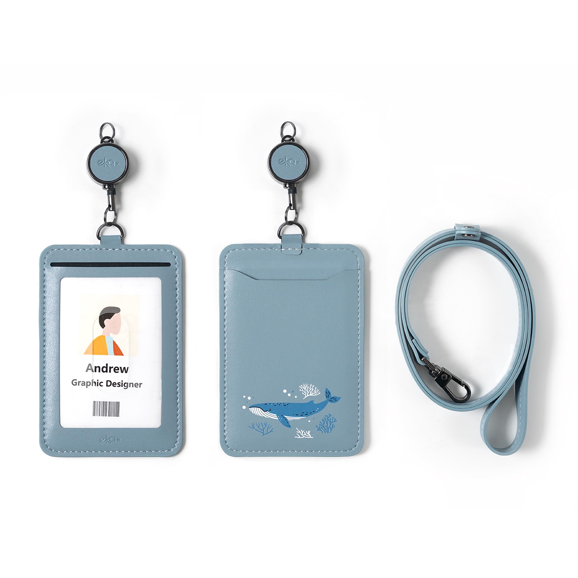 EKAX Double-Sided ID Badge Holder with Lanyard & Retractable Reel, ID Card Holder for Office Bus Pass, Teacher, Nurse