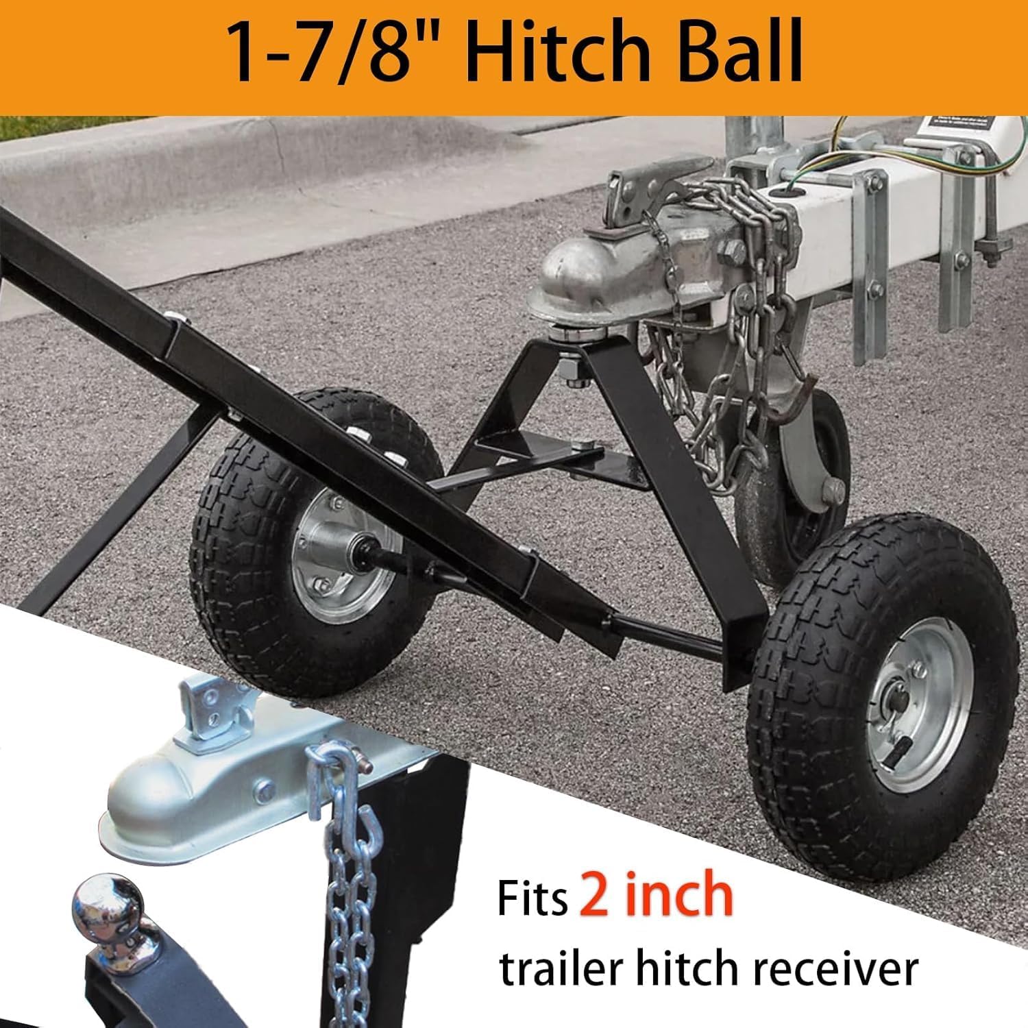 Heavy-Duty Steel Trailer Dolly - 600 Lb Load Capacity, Pneumatic Wheels, 44" Handle for Easy Maneuvering of Boat, Utility, and Jet Ski Trailers (Black)