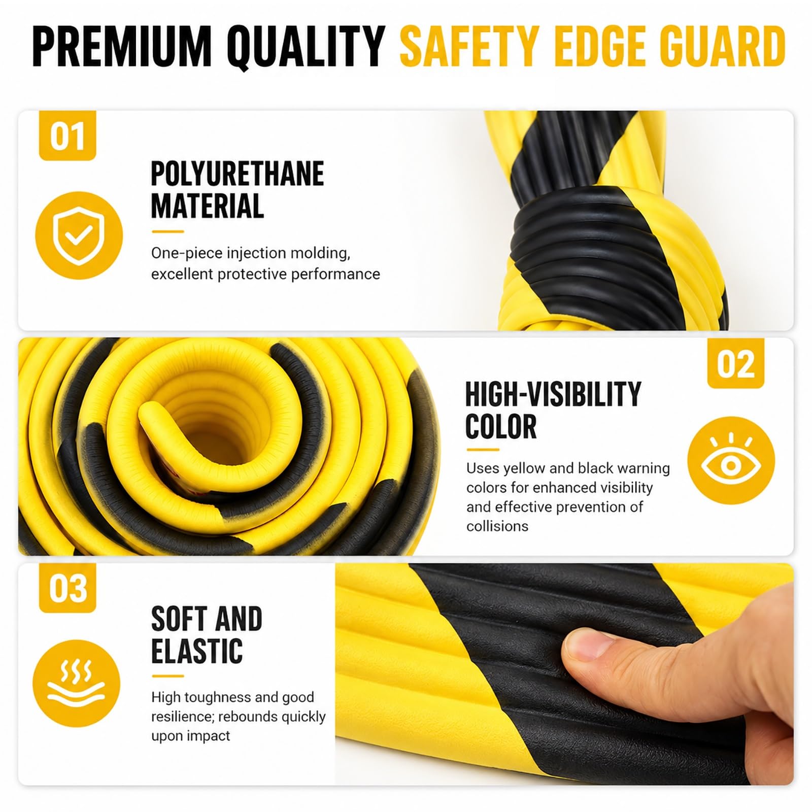 Protector de Bordes de Seguridad de 5 M, Tira Protectora de Esquinas en Negro y Amarillo con Respaldo Adhesivo, para Paredes, Almacenes, Estacionamientos y Equipos