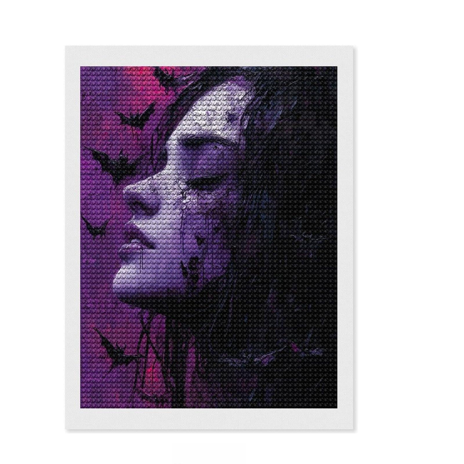 Junmoney Gothic Bat Woman DIY Diamond Art Canvas Kit 12"x16", Easy to Enjoy, Adhesive Canvas, Aesthetic Room Decor, Thoughtful Handmade Gift