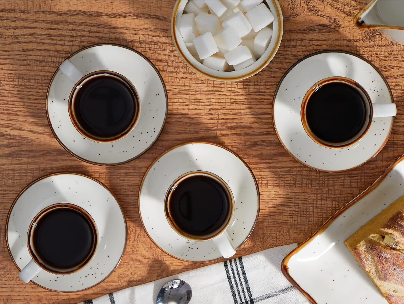 ONEMORE Espresso Cups with Saucers, 2.5 oz Small Cappuccino Mugs Set of 4 Mini Coffee Cups Porcelain Demitasse Cups for Latte, Cafe Mocha, Tea - Creamy White