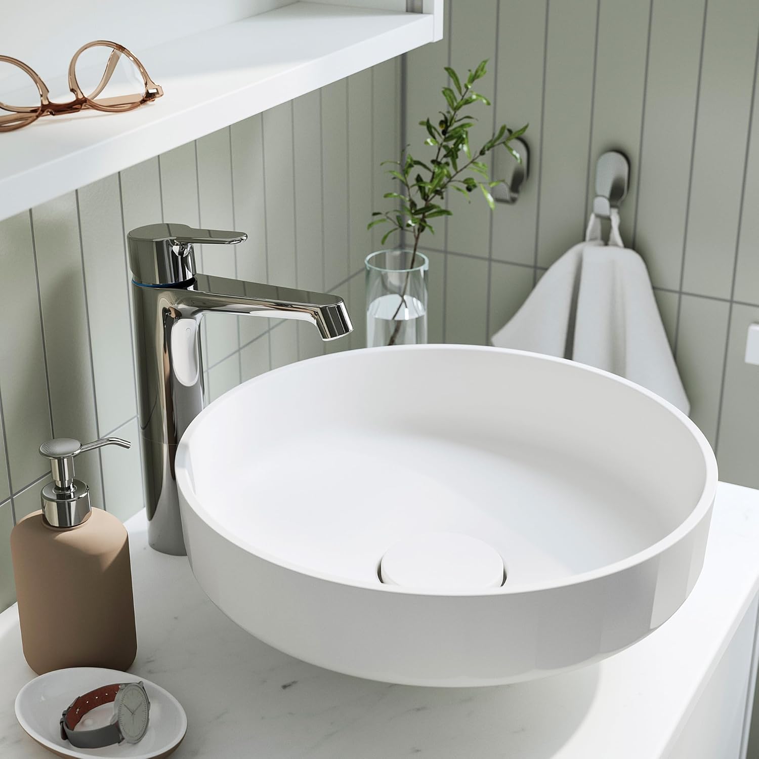 LERSJÖN/ÄNGSJÖN Wash-stnd w drawers/wash-basin/tap, oak effect/white marble effect, 102x49x79 cm