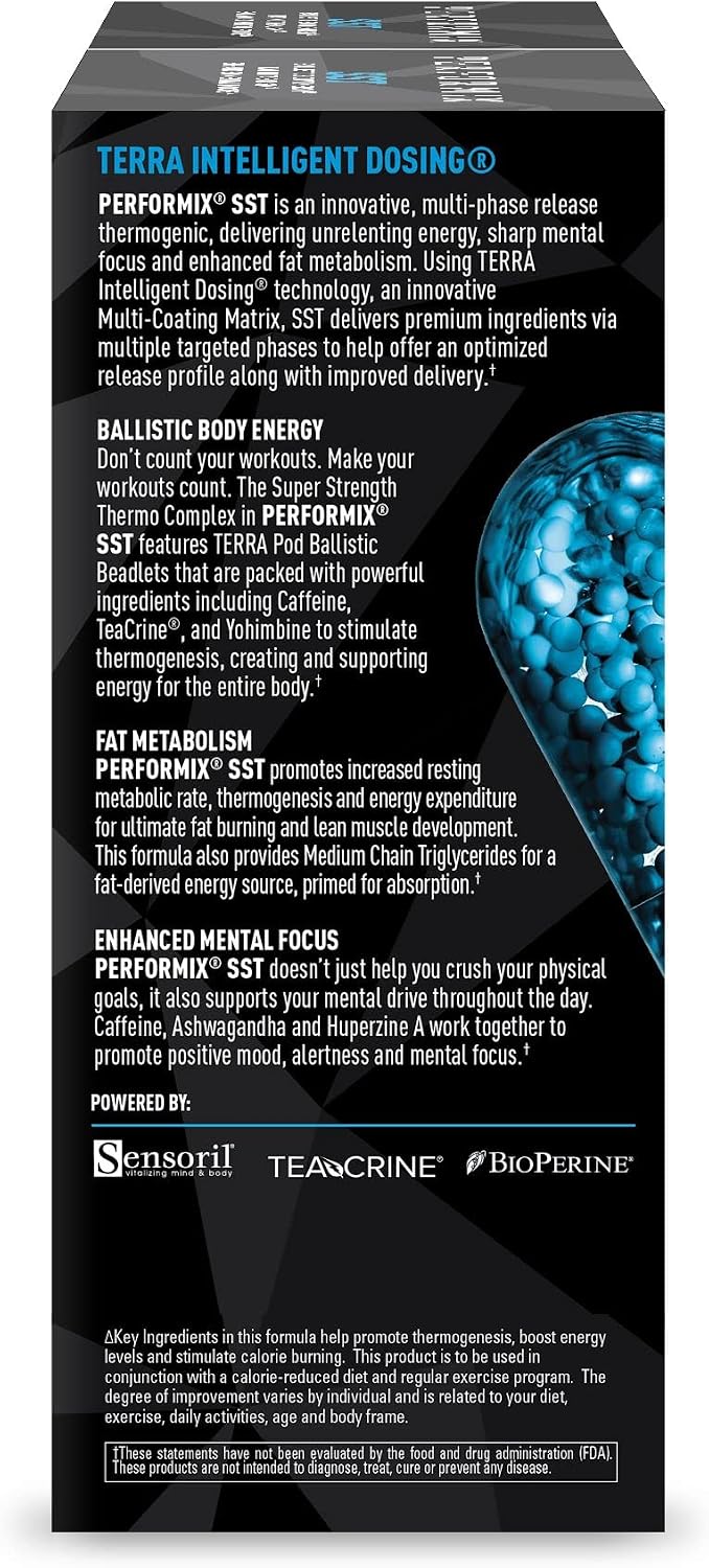 PERFORMIX SST Thermogenic Supplement - 2-Pack x 60 Capsules - Fat Burner, Weight Loss Supplement, Metabolism and Energy Booster, Mental Focus - TeaCrine, Caffeine, Sensoril, Vitamin B12