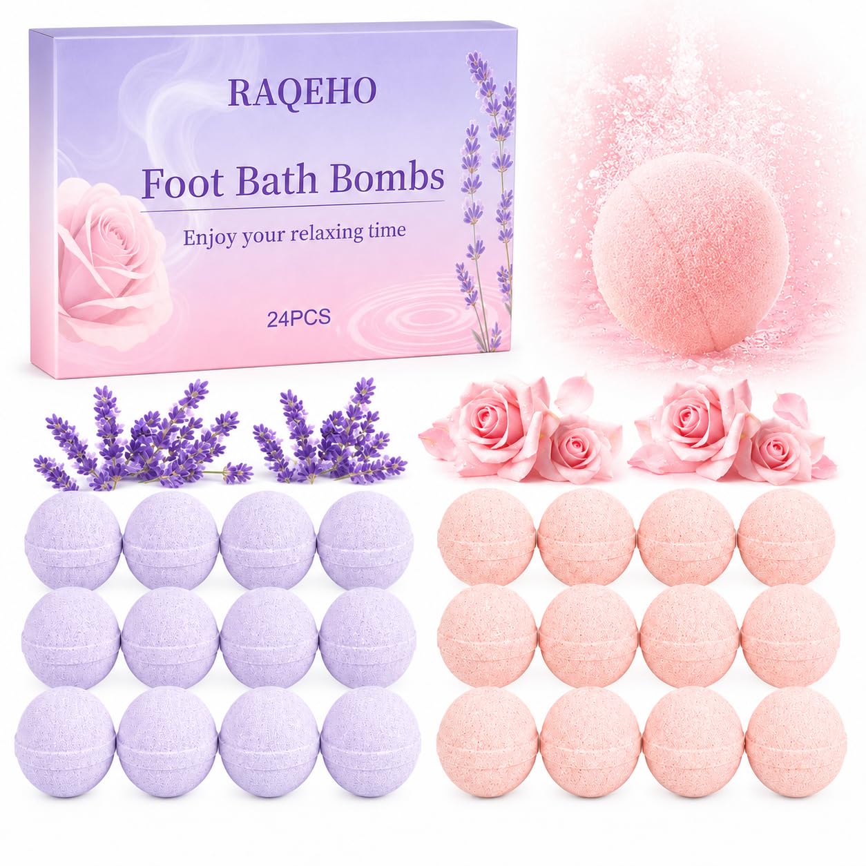 24PCS Foot Bath Bombs - Rose Lavender Aromatherapy Foot Bath Soak