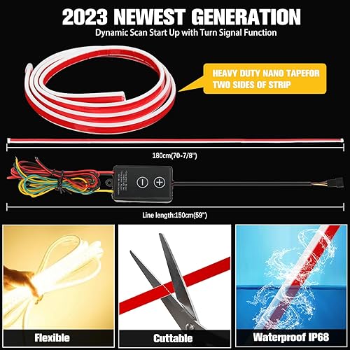 Miniatura 4 de JMTBNO Tira de luz LED para capó de automóvil de 71 pulgadas, luz de capó de arranque dinámico de doble color, luces de circulación diurna, luces