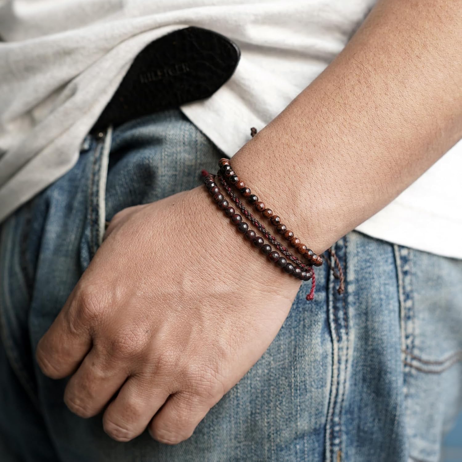 Mezcla Vida 3 Pcs Handmade Natural Gemstone Beaded Bracelet, Adjustable Waterproof Rope Bracelet Set, Valentines Day Birthday Gifts for Boyfriend Husband Him - Image 5