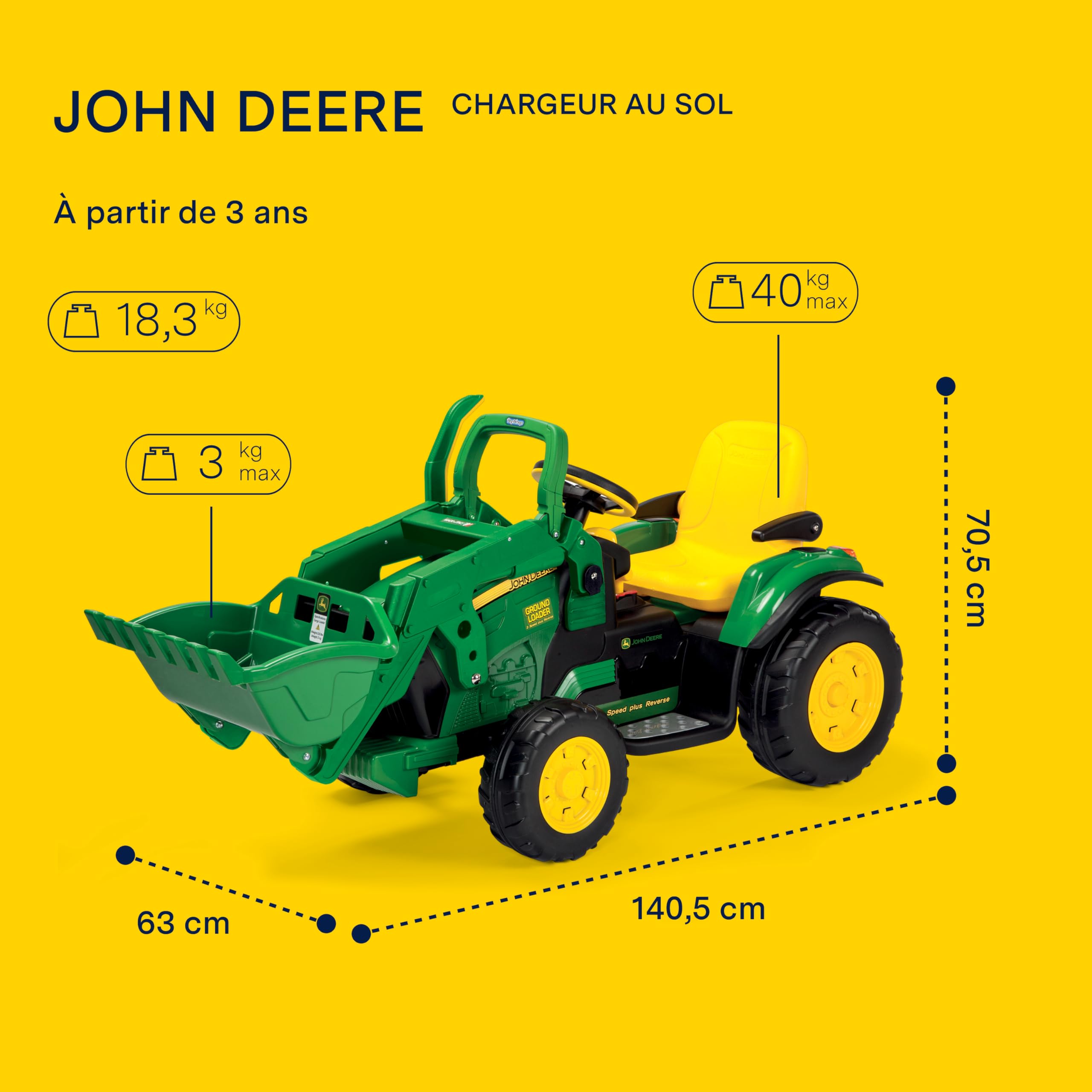 Peg Perego- John Deere Loader Tracteur avec Pelleteuse, OR0068, Vert-Jaune