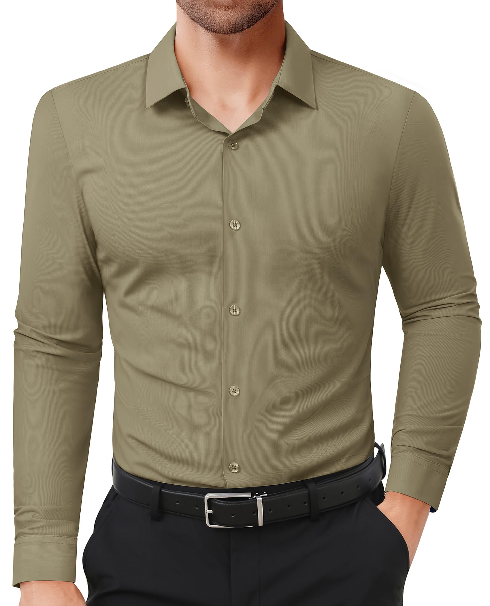 Lion Nardo Slim Fit Dress Shirts for Men Stretch Muscle Fit Long Sleeve Dress Shirts Wrinkle Free Formal Button Down Shirts