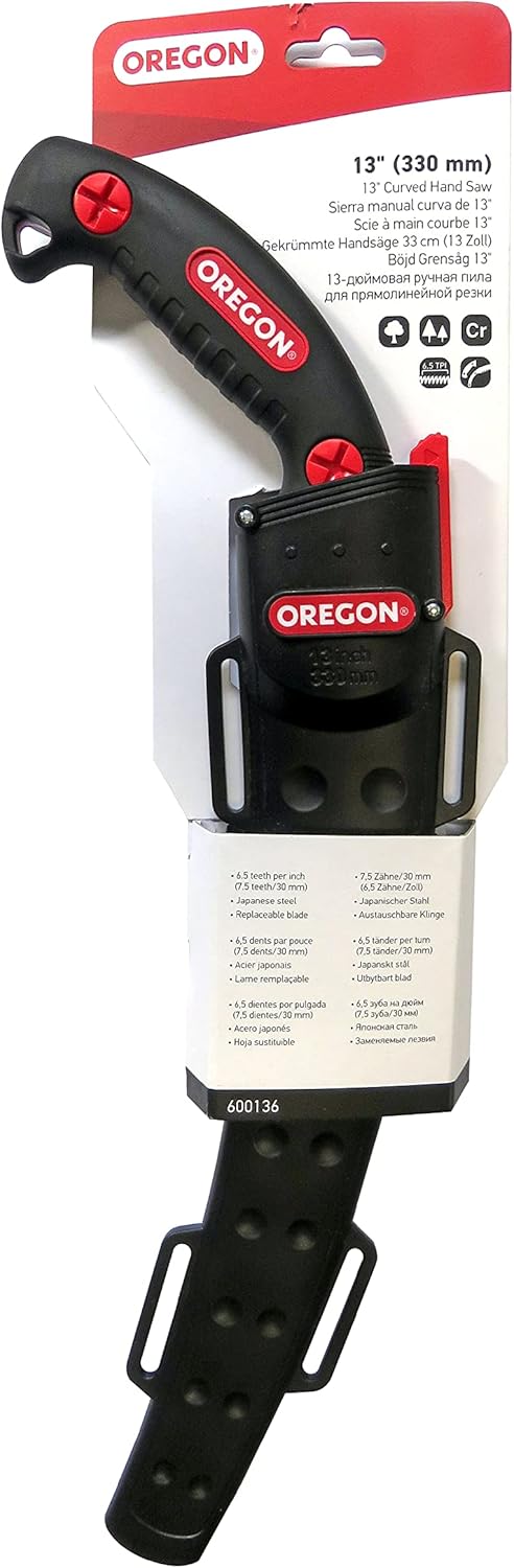 Oregon 13" Curved Premium Japanese High-Carbon Steel Hand Saw, Rust Proof Forestry/Pruning/Cutting Tool, Curved Blade with Scabbard Safety Sheath (600136)