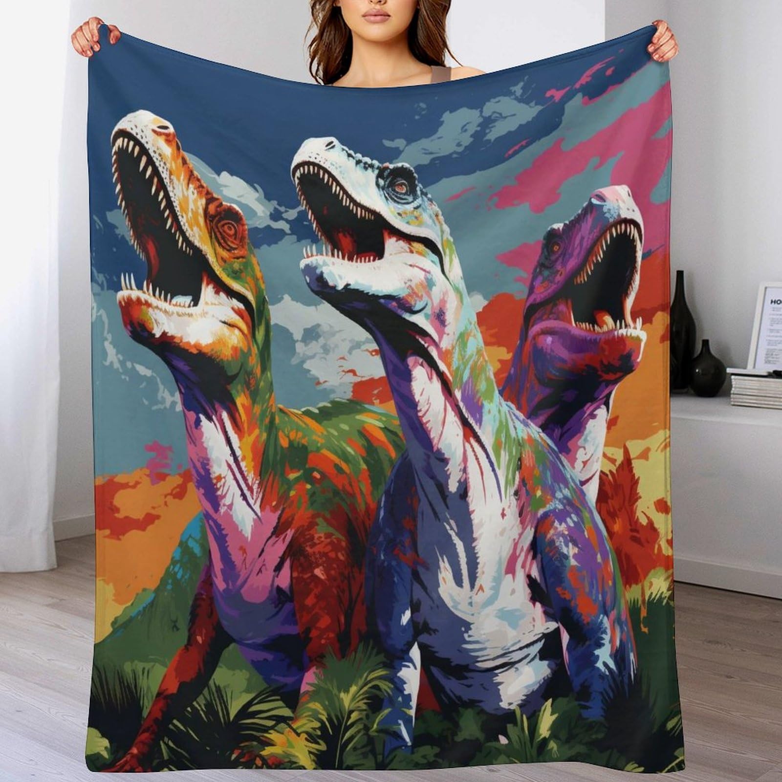 Manta de forro polar de dinosaurio ligera y suave de 180x200 cm para sofá