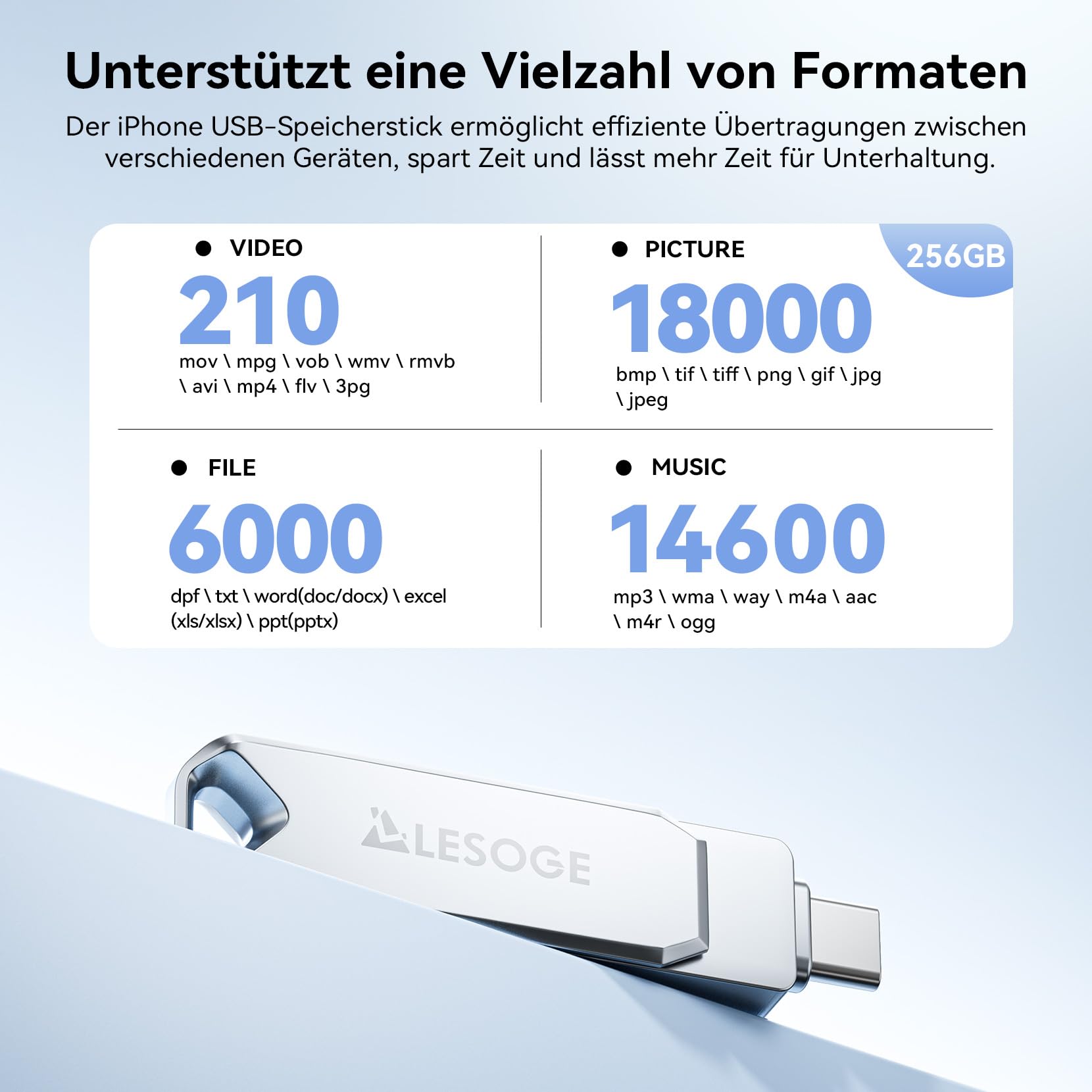 Chiavetta USB C certificata MFi da 256 GB, mini chiavetta USB 3 in 1, USB C e 3.0, memoria esterna per foto e video, foto per iPhone/iPad/Android/PC/Mac (argento)