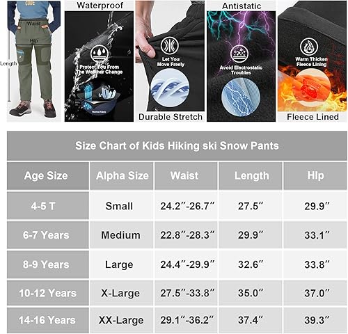 Miniatura 7 de linlon Pantalones cargo de senderismo para niños y jóvenes, impermeables, con forro polar suave y forro polar, pantalones de nieve aislados, Nieve