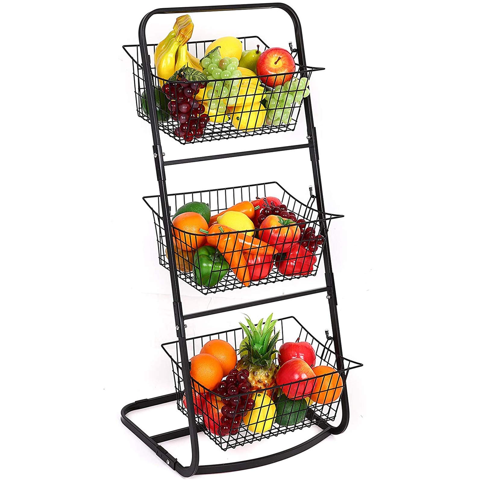 U-HOOME 3 Tier Market Basket,Storage Basket Organizer, Fruit Vegetable Produce Metal Hanging Storage Bin for Kitchen,Bathroom Tower Baskets Stand