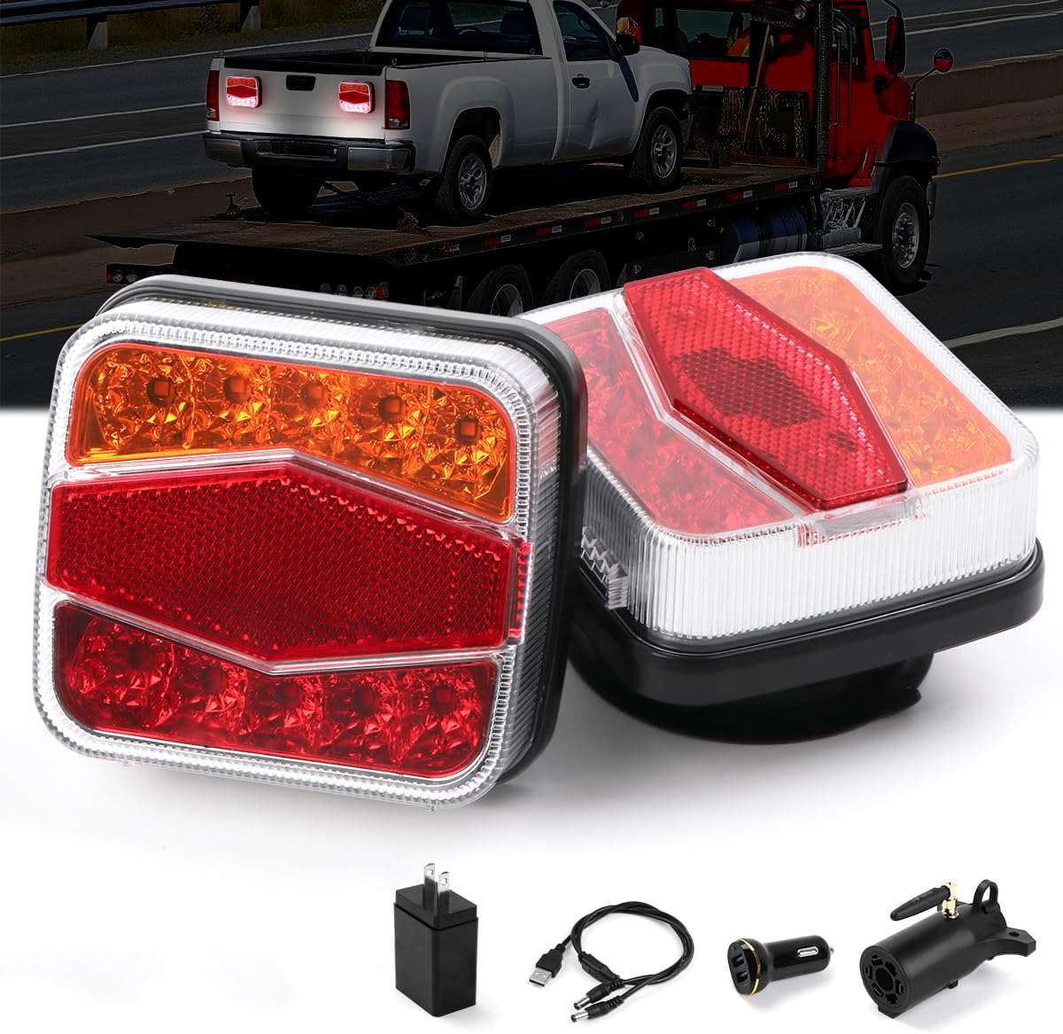 2026 Wireless LED Trailer Lights Kit, with 7 Pin Plug & Magnetic Base, Rechargeable Towing Light for Trailers, RVs, SUVs, and Boats