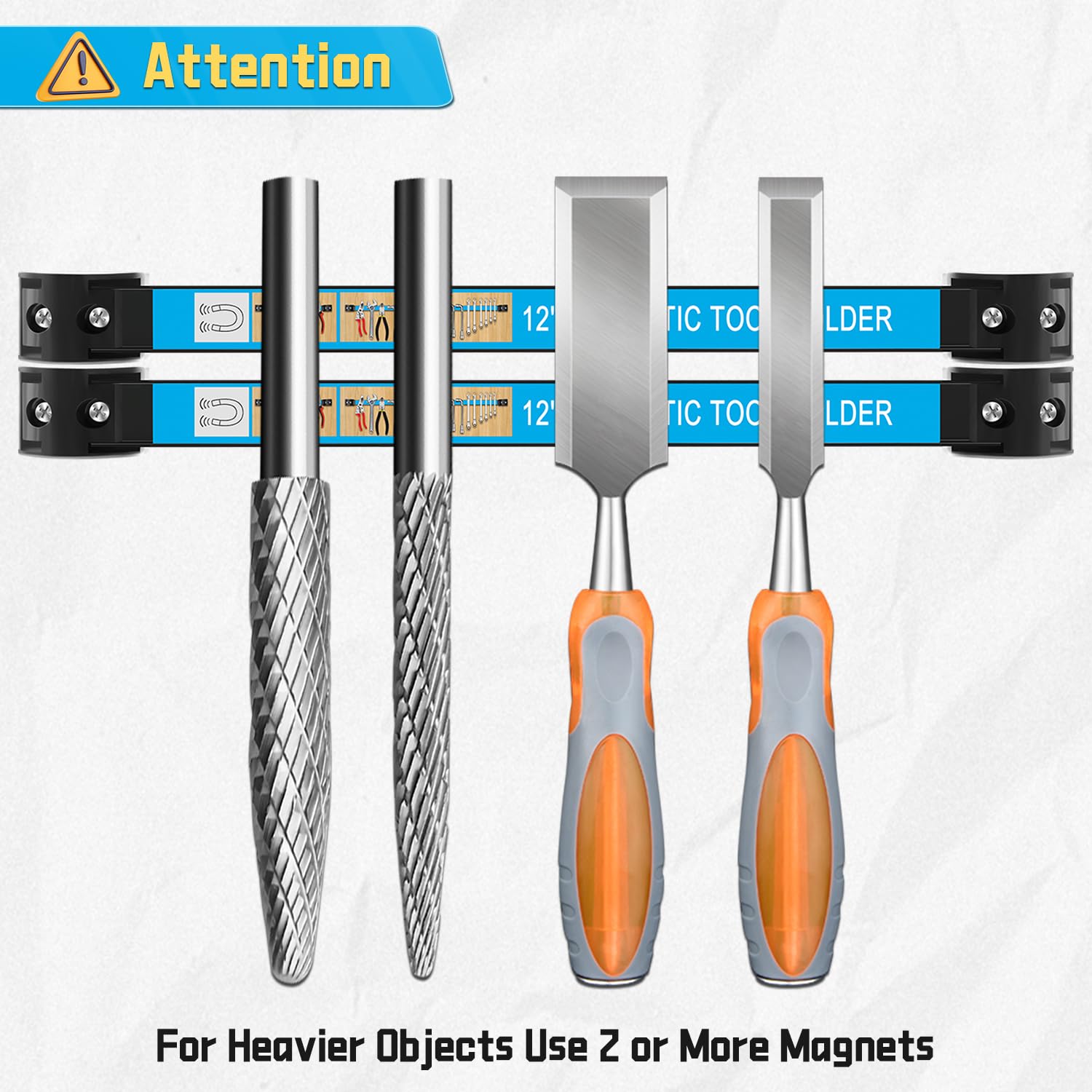 Portautensili magnetici da 12", set di 4 strisce magnetiche da 30 cm, strisce magnetiche resistenti per utensili, per garage, banco da lavoro, cacciaviti