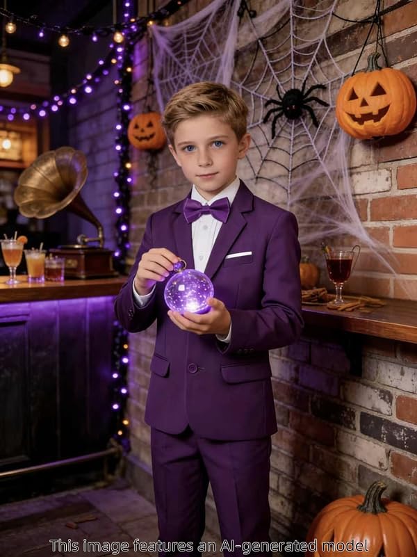 A&J DESIGN Purple Suit for Boys Tuxedo Tux Graduation Ceremony Homecoming Outfit Formal Wedding Mardi Gras Gentleman Size 7 by A&J DESIGN - Image 3
