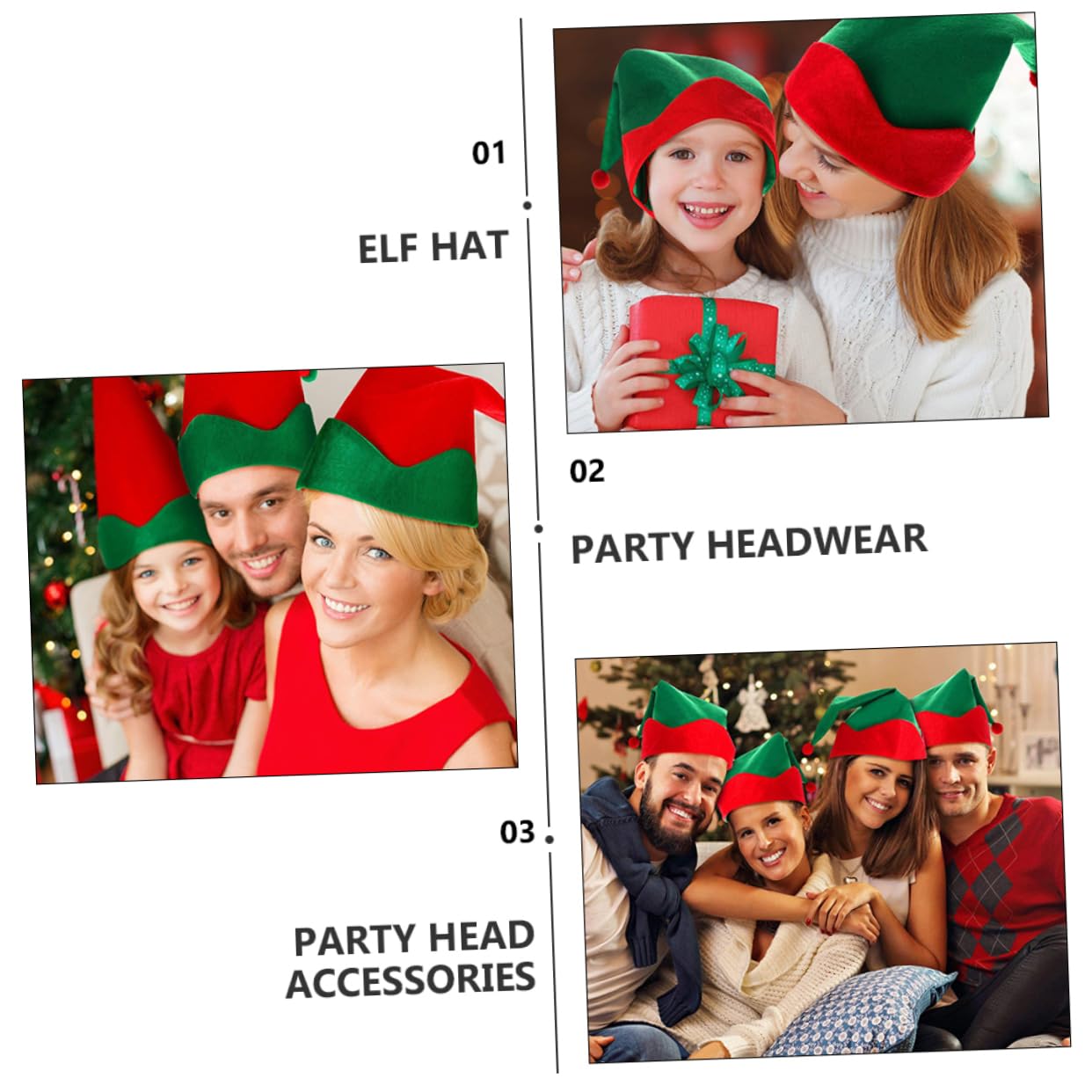 Cabilock 12 Pièces Chapeau elfique faveurs de costume de fête de couvre-chef d'elfe bonnet noel bonnet de noel deguisement adulte feutre chapeau de lutin de noël déguisement