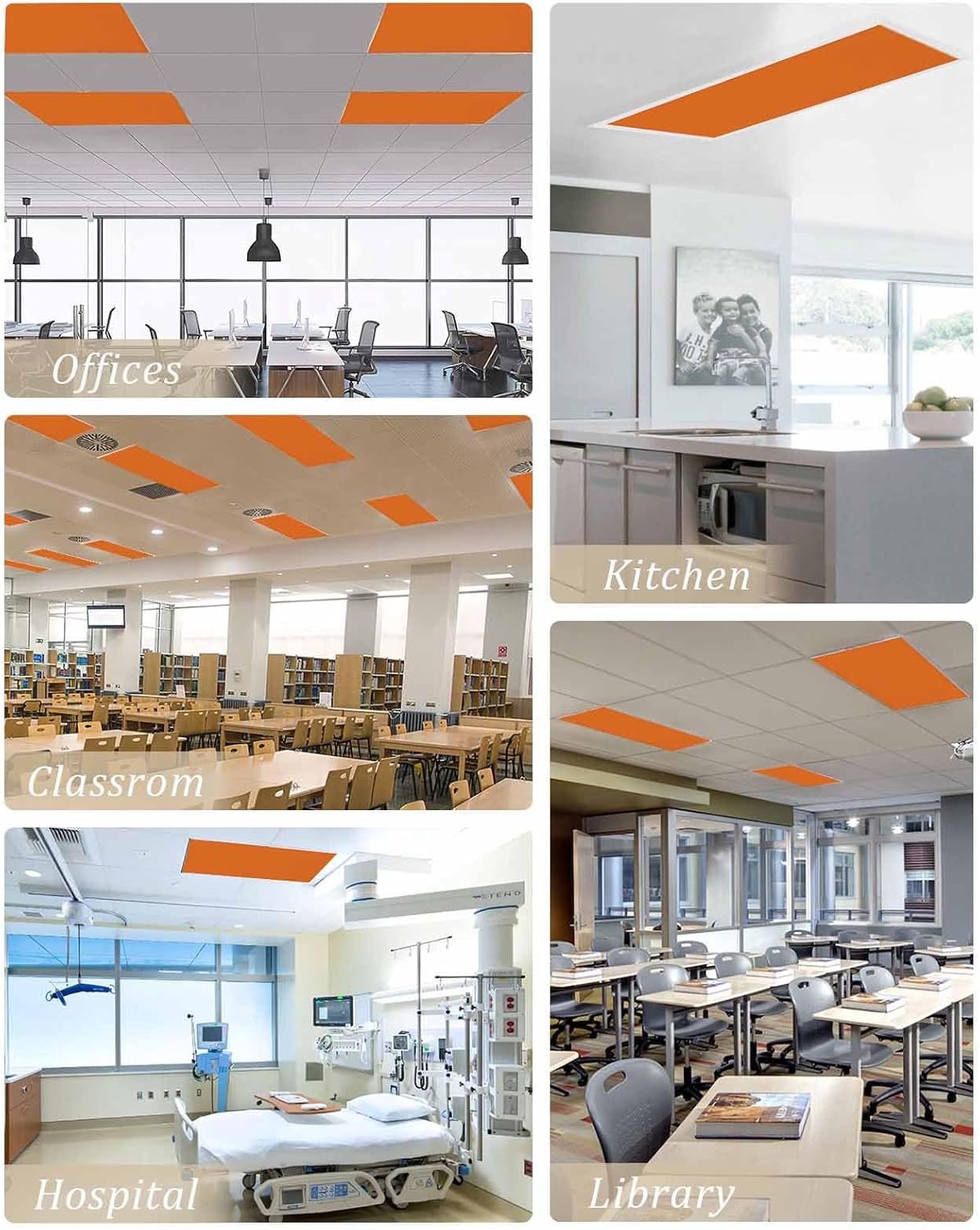 4 Pack Fluorescent Light Cover for Ceiling Lights, Orange Magnetic Classroom Light Filters 4x2 Feet, Pure Orange Decorative Ceiling Light Covers for Office