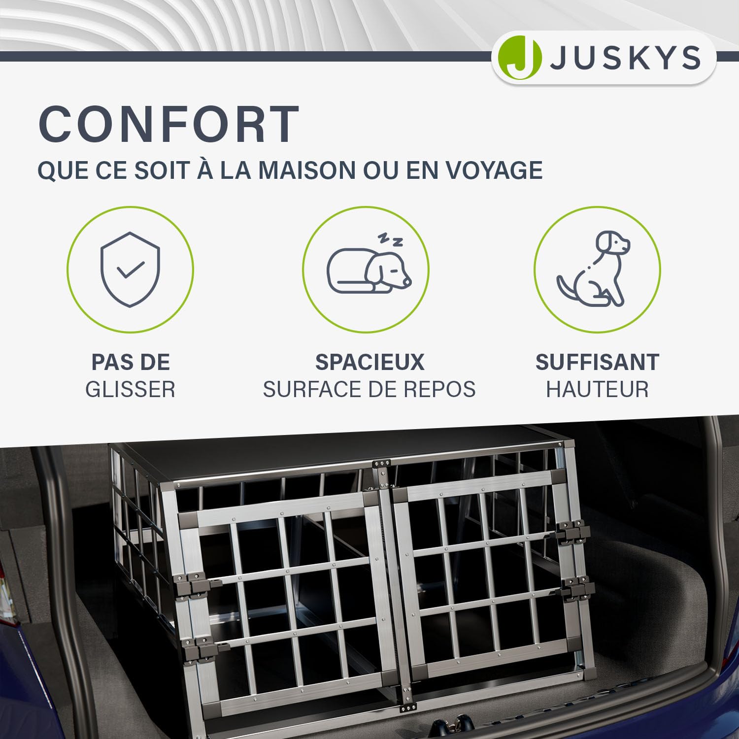Juskys Box de Transport en Aluminium L-XL 65x91x69 cm – Caisse de Voiture Robuste & Facile à Entretenir pour Chiens avec Porte Grillagée Verrouillable