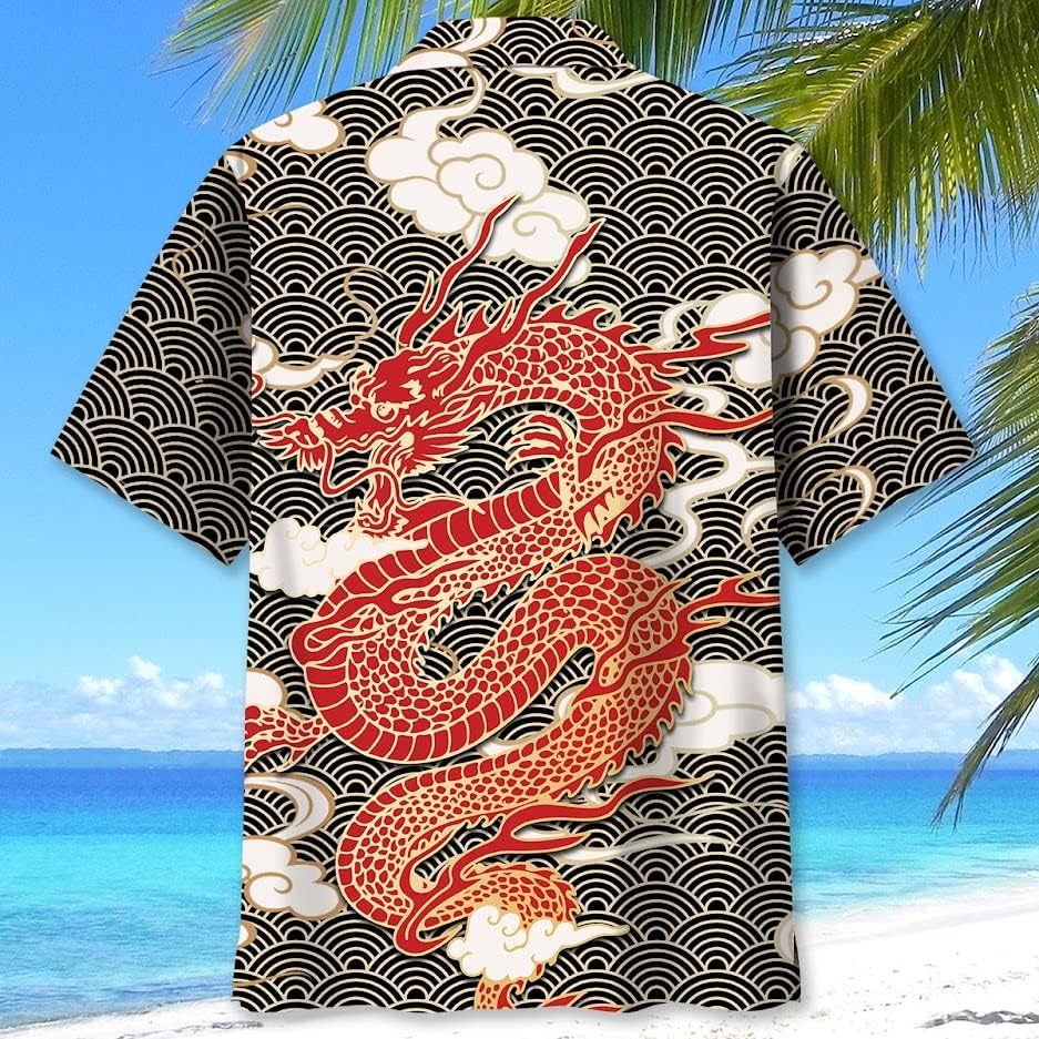 Dragon Shirts for Men, Short Sleeve Button Down Purple Dragon Shirt, Chinese Dragon Shirt, Dragon Tatoo Art